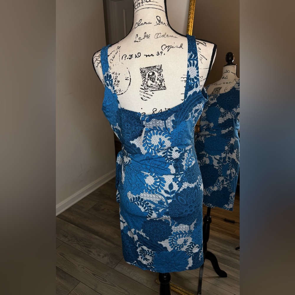 LOFT Blue Floral Tie-Waist One-Piece Swim Cover Dress - Picture 9 of 12